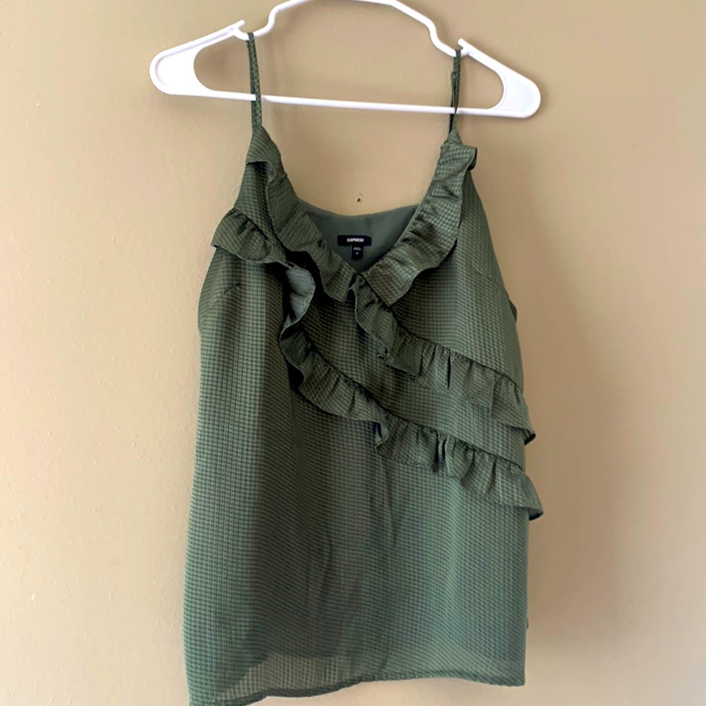 Express Medium Satin Polka Dot V-neck ruffle front downtown cami